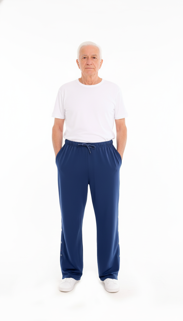 ComfortCure Adaptive Orthopädie-Pflegehose - mit Druckknöpfen, Navy, Vorderansicht, Druckknöpfe an den Beinabschlüssen sichtbar
