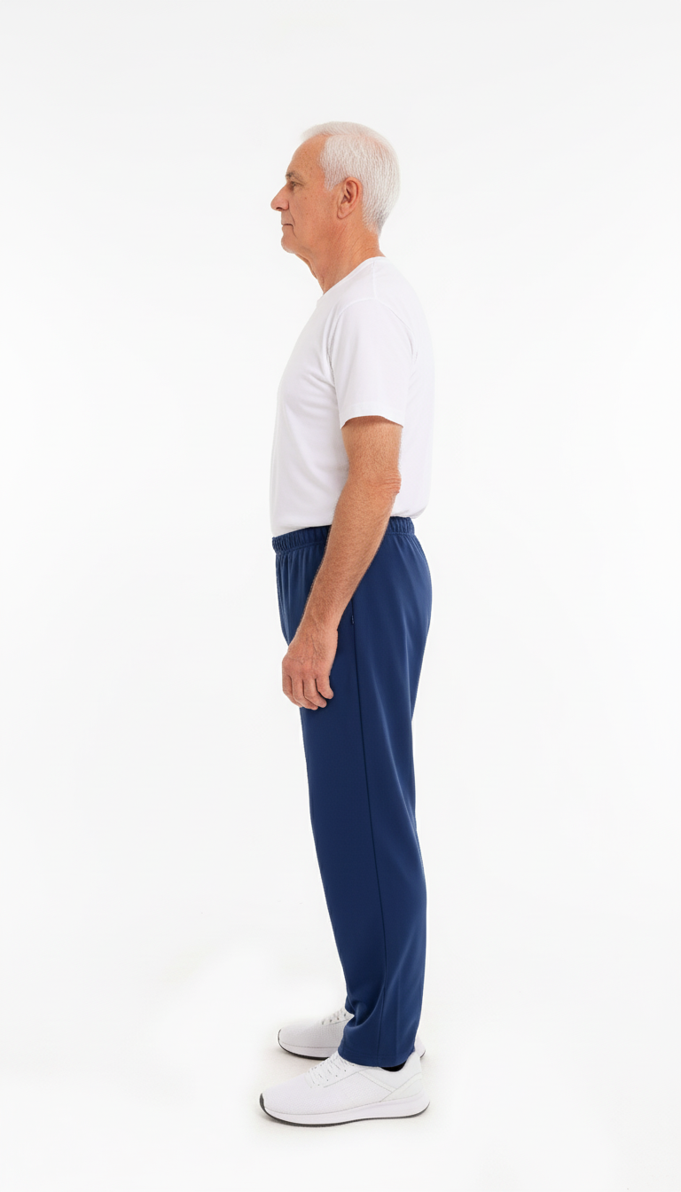ComfortCure Adaptive Pflegehose für bettlägerige Patienten - mit Reißverschluss, Navy, Seitenansicht mit geschlossener Hose