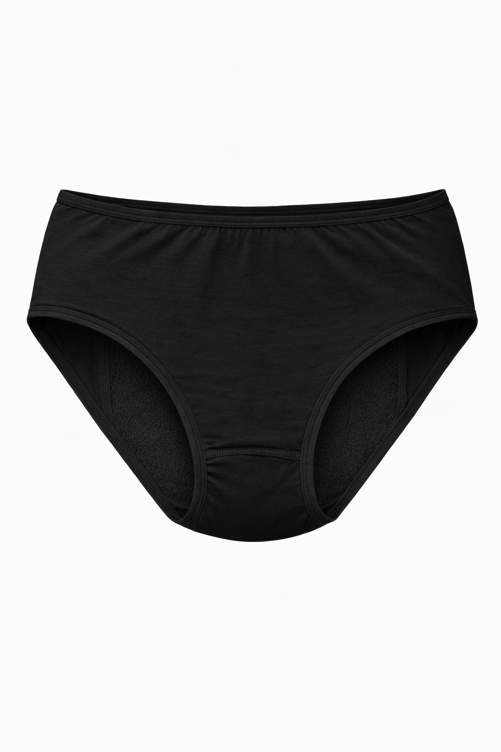 ComfortCure Adaptiver auslaufsicherer Damenslip, Schwarz, Vorderansicht, freigestellt mit sichtbarer Saugeinlage