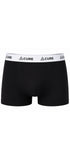 ComfortCure Adaptive auslaufsichere Herren-Boxershorts, Schwarz, Vorderansicht mit weißem Markenbund und vorderer Kontursteppung