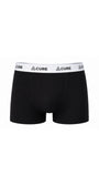 ComfortCure Adaptive auslaufsichere Herren-Boxershorts, Schwarz, Vorderansicht mit weißem Markenbund und vorderer Kontursteppung
